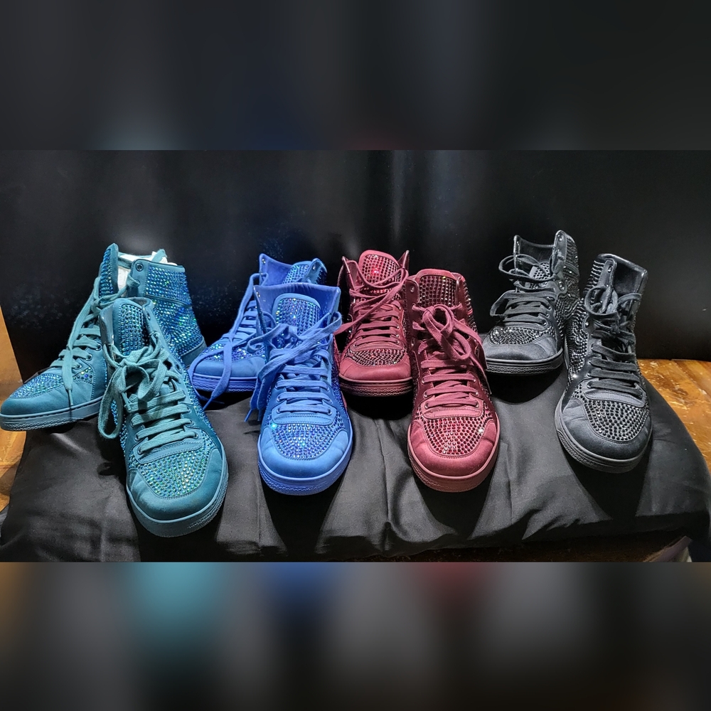 Gucci Shoes 337450 Satin With Crystal Studs High Top Sneakers Size 9.5 US